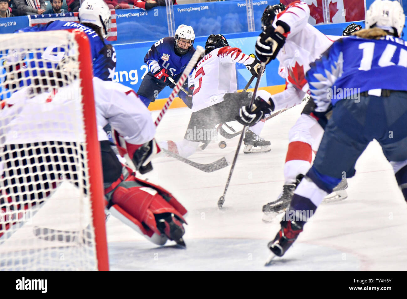 United States forward Kendall Coyne (26) takes a shot on goal during the Women's Ice Hockey finals at the Pyeongchang 2018 Winter Olympics, in the Gangneung Hockey Centre in Gangneung, South Korea, on February 22, 2018. Photo by Richard Ellis/UPI Stock Photo