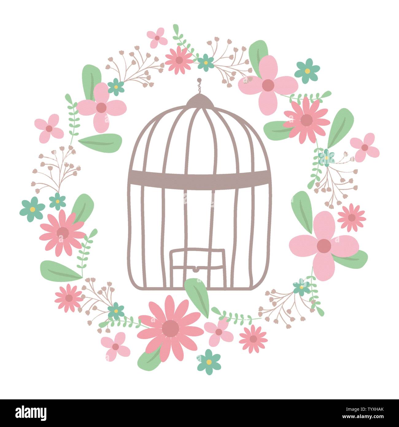 cage bird jail with floral decoration vector illustration design Stock ...