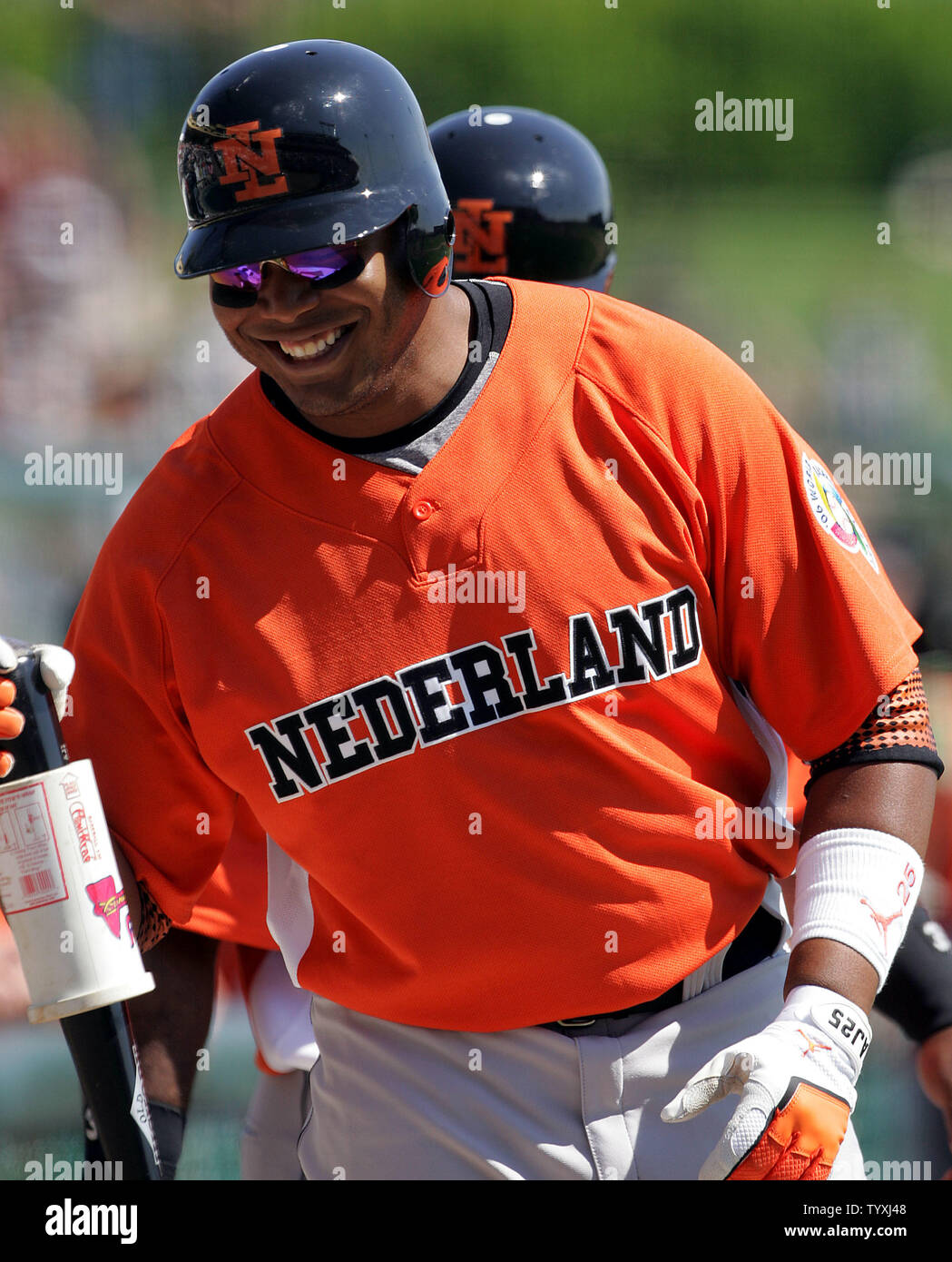 Andruw Jones of the Atlanta Braves prepares to bat during the game