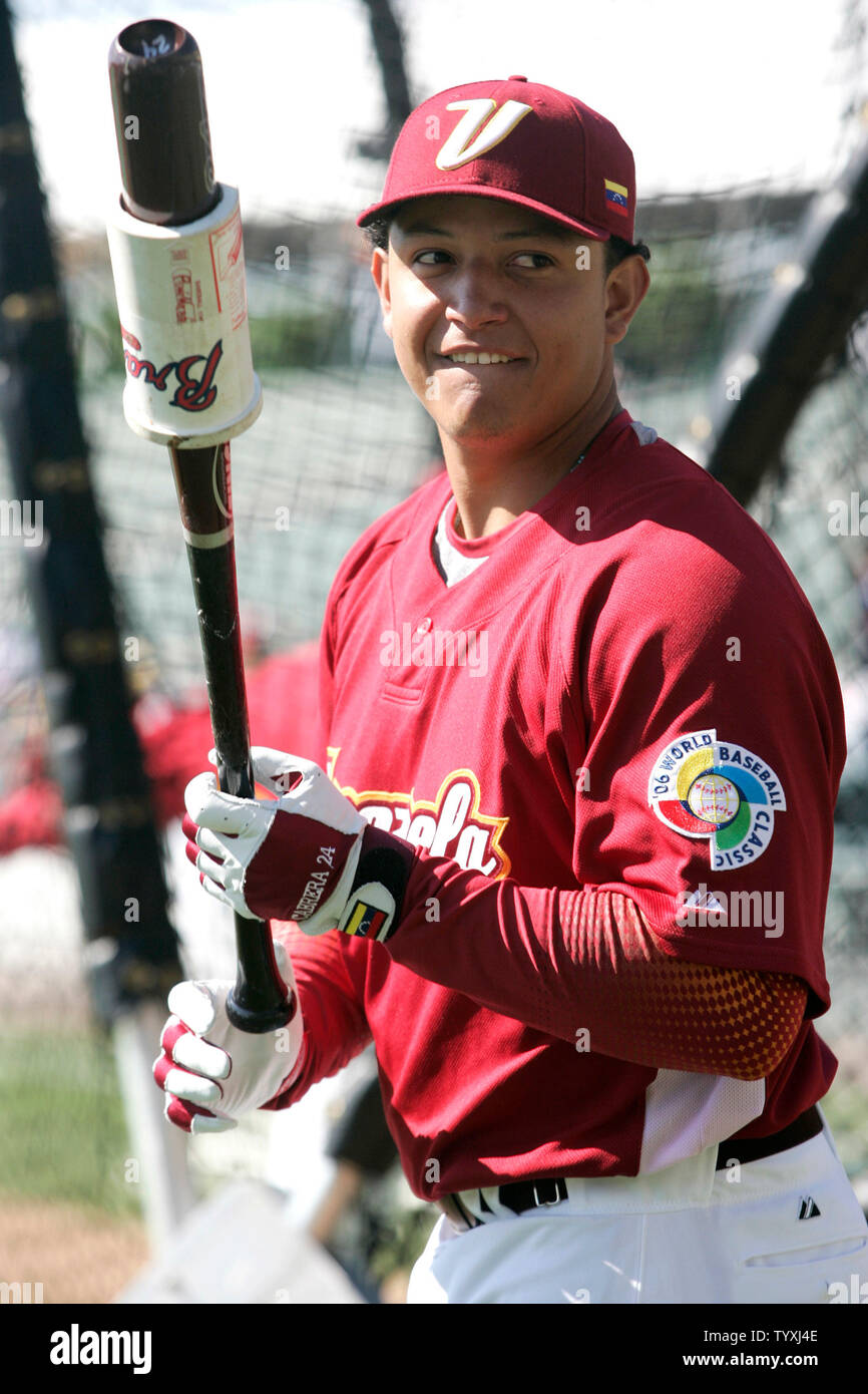 Miguel Cabrera of the MLB Florida Marlins and representing the Venezuela  national team prepares for his turn at batting practice prior to game 1 of  the World Baseball Classic pool D, in
