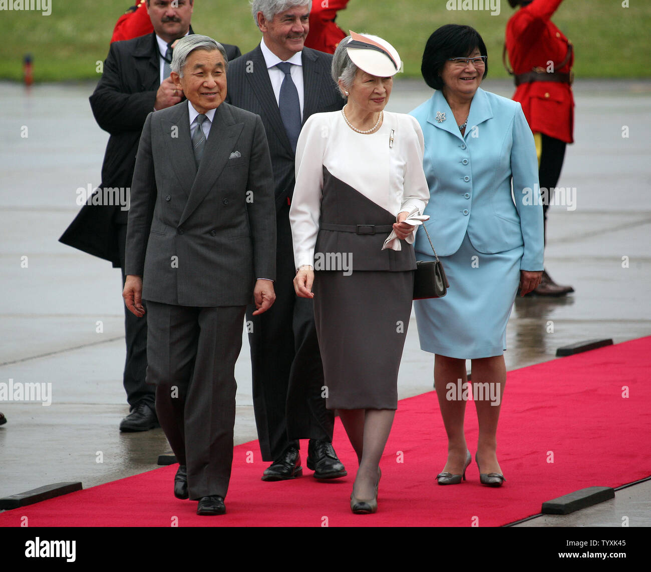 Emperor Akihito and Empress Michiko of Japan arrive at Ottawa International Airport on July 3, 2009. The Imperial Couple is visiting Canada to mark the 80th anniversary of diplomatic relations between Canada and Japan. (UPI Photo: Grace Chiu) Stock Photo
