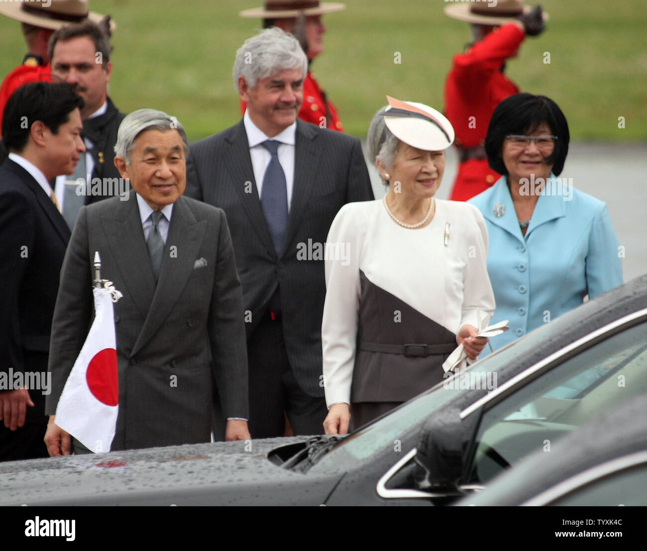 Emperor Akihito and Empress Michiko of Japan arrive at Ottawa International Airport on July 3, 2009. The Imperial Couple is visiting Canada to mark the 80th anniversary of diplomatic relations between Canada and Japan. (UPI Photo: Grace Chiu) Stock Photo