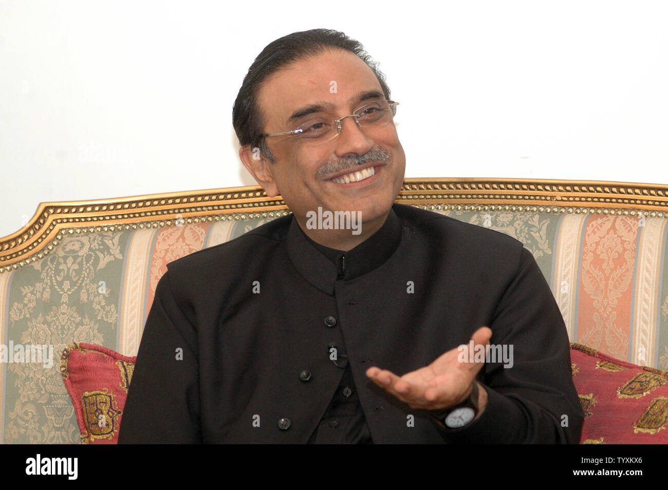 Asif Ali Zardari (shown in March, 2008 file photo), became Pakistan's new president after being elected by parliament on Saturday, September 6, 2008.  Zardari, 53,  the widower of former Prime Minister Benazir Bhutto, succeeds Gen. Pervez Musharraf, who was forced to resign last month under the threat of impeachment. He spent 11 years in jail on corruption charges that were not proven, and is seen as strongly pro-Western and supportive of U.S. efforts to battle militant Taliban extremists both in neighboring Afghanistan as well as in Pakistan itself.  (UPI Photo/Sajjad Ali Qureshi/Files) Stock Photo