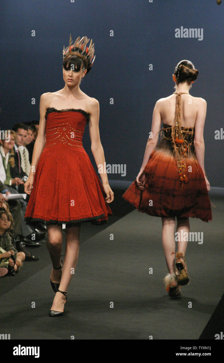 Models present new creations from designer Adam Jones during a fashion show  at the Intercontinental Hotel in Paris, France on July 6, 2005. The show  was part of the Autumn/Winter 2005-2006 Haute