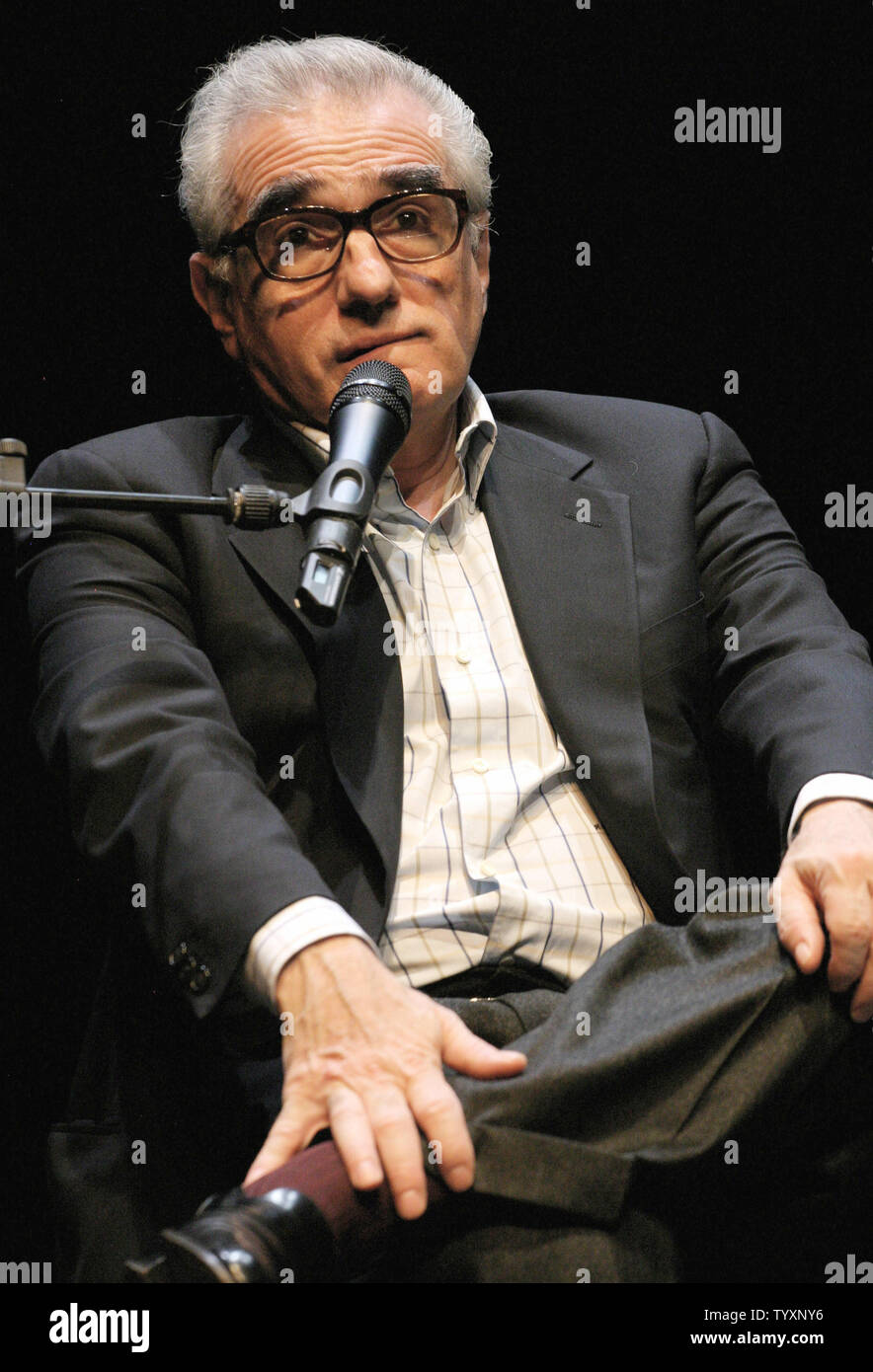 Director Martin Scorsese addresses the audience before a screening of his Bob Dylan documentary 'No Direction Home' at the Pompidou Center in Paris, France on November 23, 2005.  The screening is part of a retrospective that will span three and a half months and include each of Scorsese's films.          (UPI Photo/David Silpa) Stock Photo