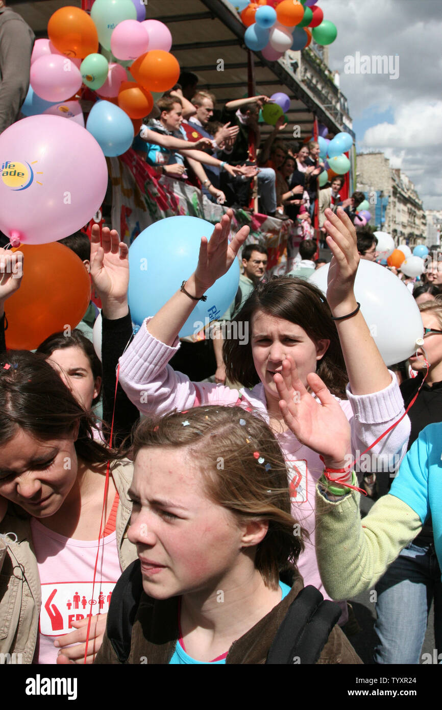 About 2,000 youths participate in the second annual Life Parade through Paris May 20, 2006, organized by conservative Catholic anti-abortion pro-family associations.   (UPI Photo/William Alix) Stock Photo