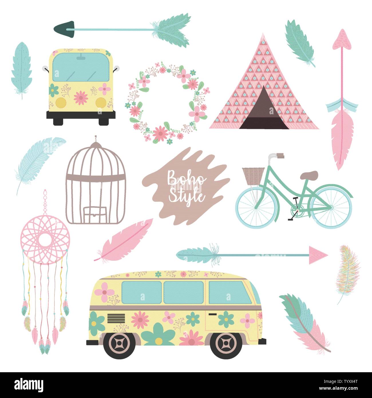 bohemian and vintage set icons vector illustration design Stock Vector ...
