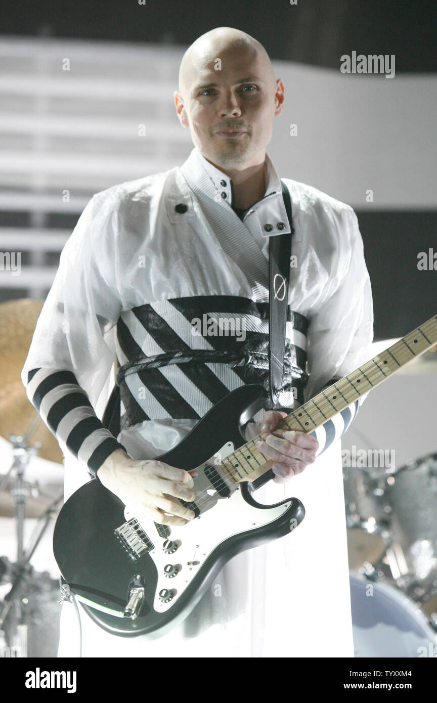 Billy Corgan, lead singer of the group Smashing Pumpkins, performs in