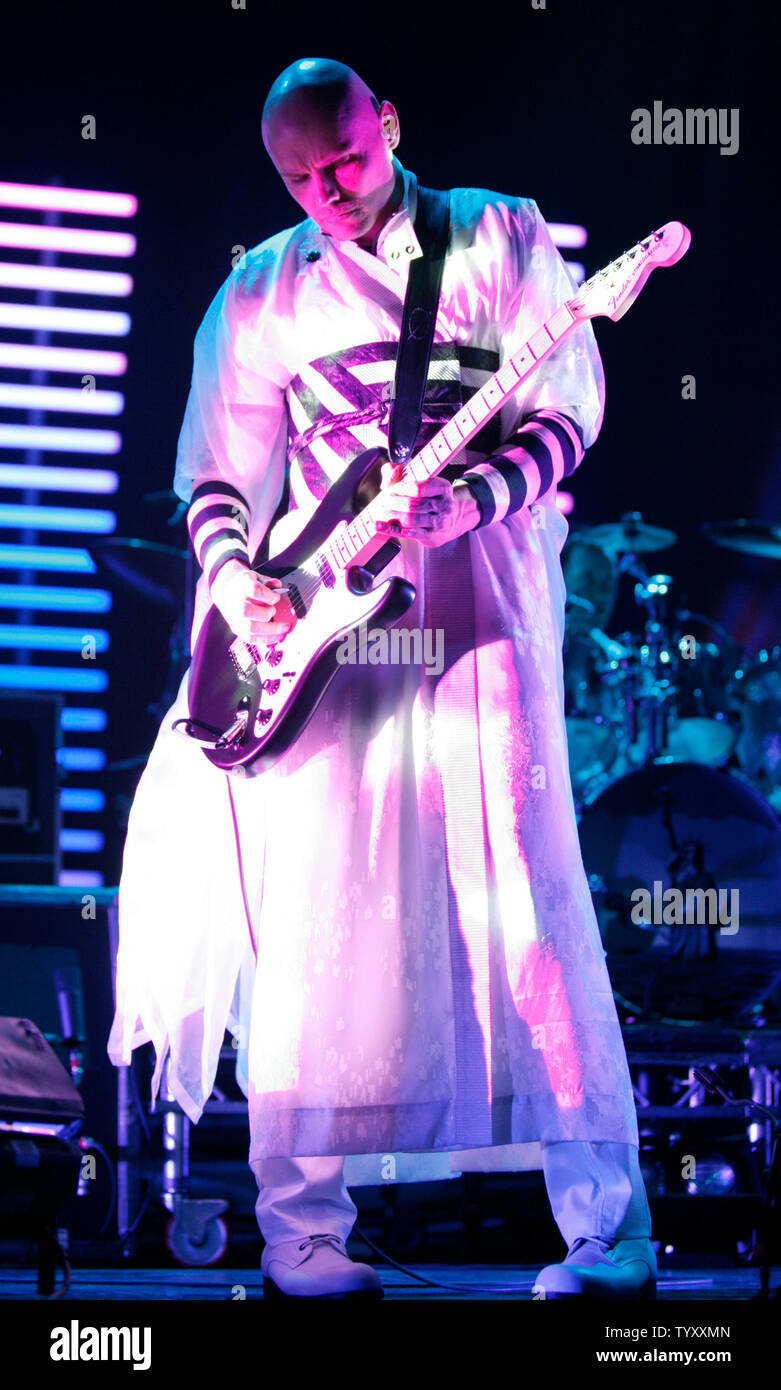 Billy Corgan, lead singer of the group Smashing Pumpkins, performs in