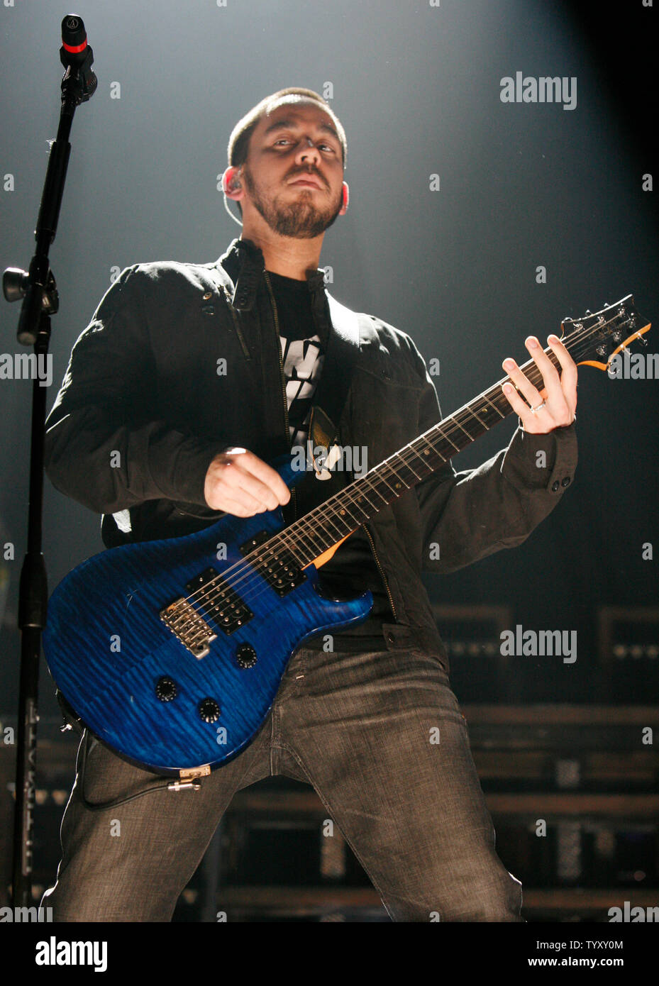 Guitarist Mike Shinoda of the band Linkin Park performs in concert at Bercy in Paris on May 30, 2007.   (UPI Photo/David Silpa) Stock Photo