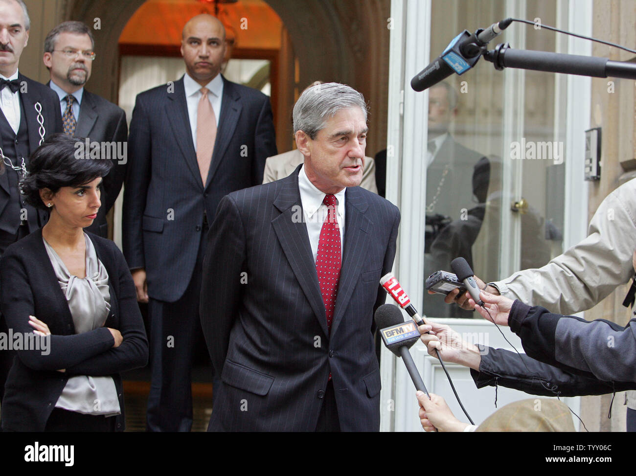 The Director Of The Us Federal Bureau Of Investigations Fbi Robert Muller R And French Justice