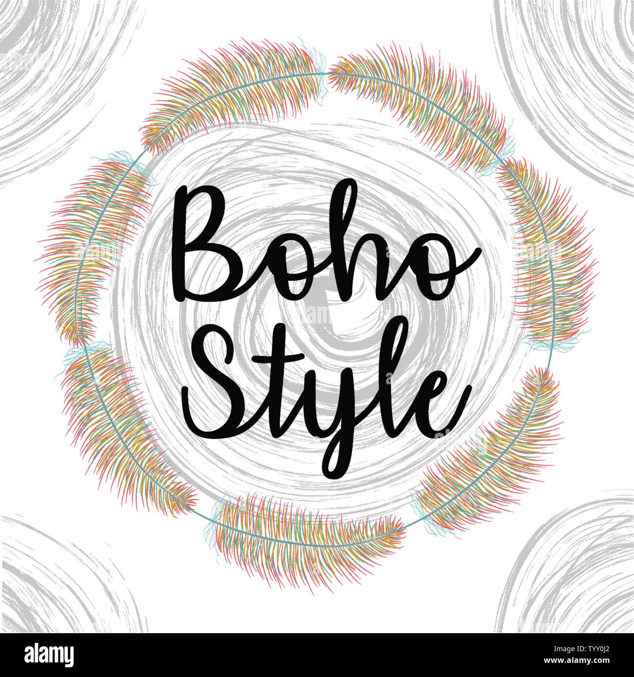 circular bohemian frame with feathers vector illustration design Stock ...