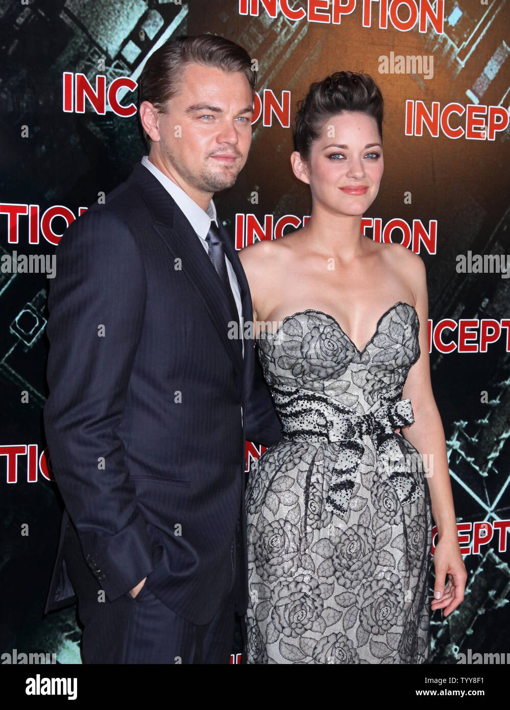 Leonardo Di Caprio (L) and Marion Cotillard arrive at the French premiere of the film 'Inception' in Paris on July 10, 2010.     UPI/David Silpa Stock Photo