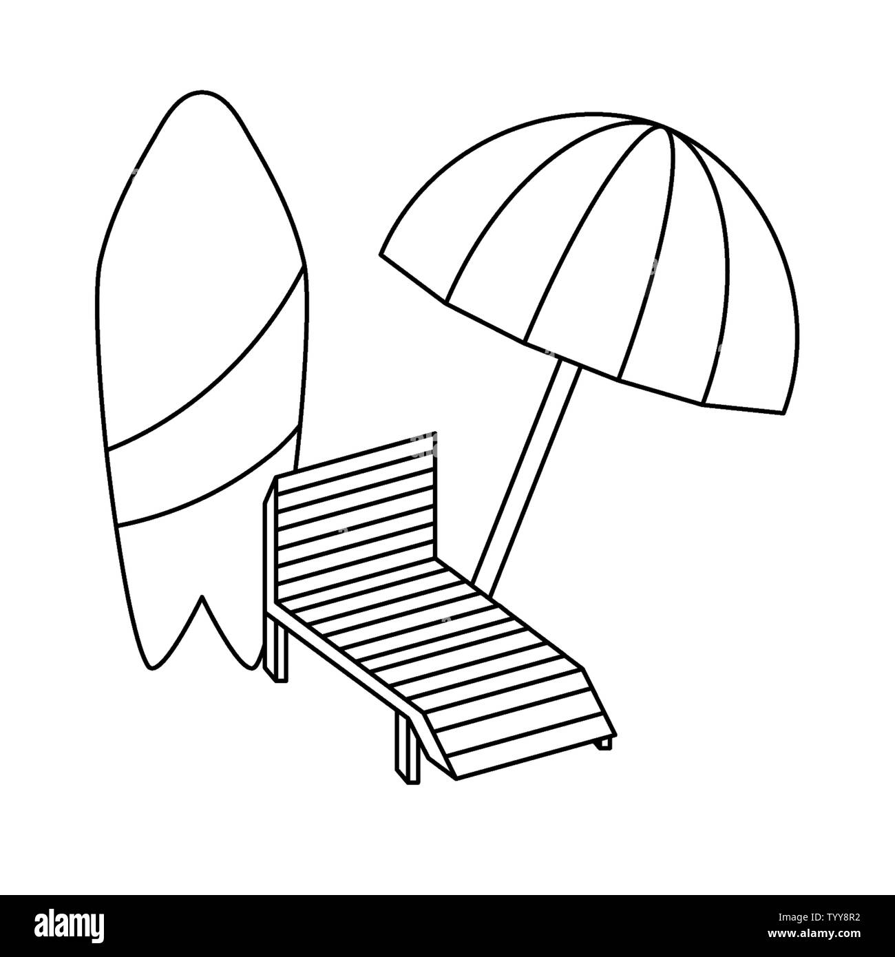 surfboard with chair beach and umbrella vector illustration design ...