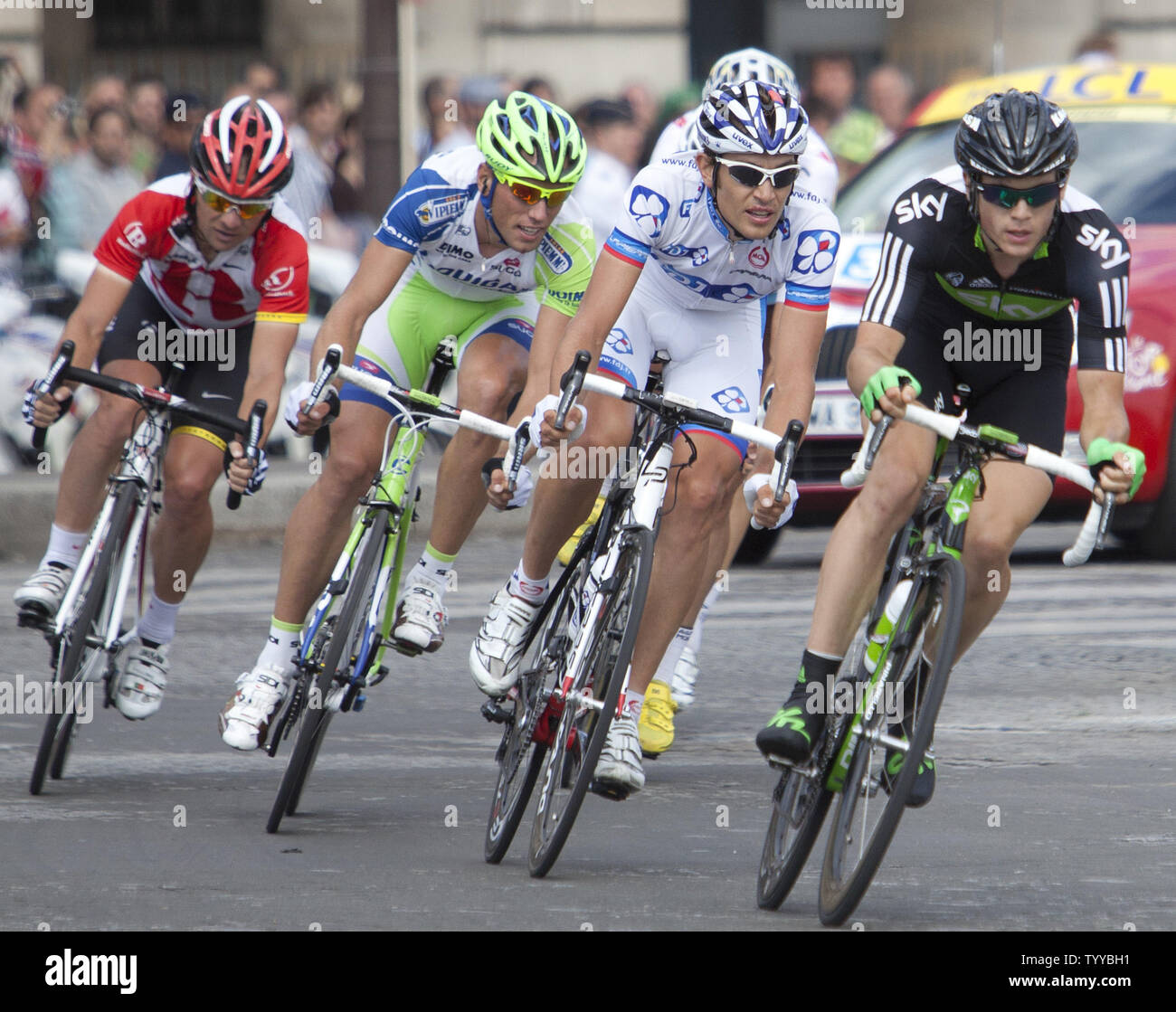 Competitors ride through the Place de la Concorde during the final stage of the Tour de France in Paris on July 24, 2011.  Cadel Evans won the event for the first time, becoming the first Australian to do so.   UPI/David Silpa Stock Photo