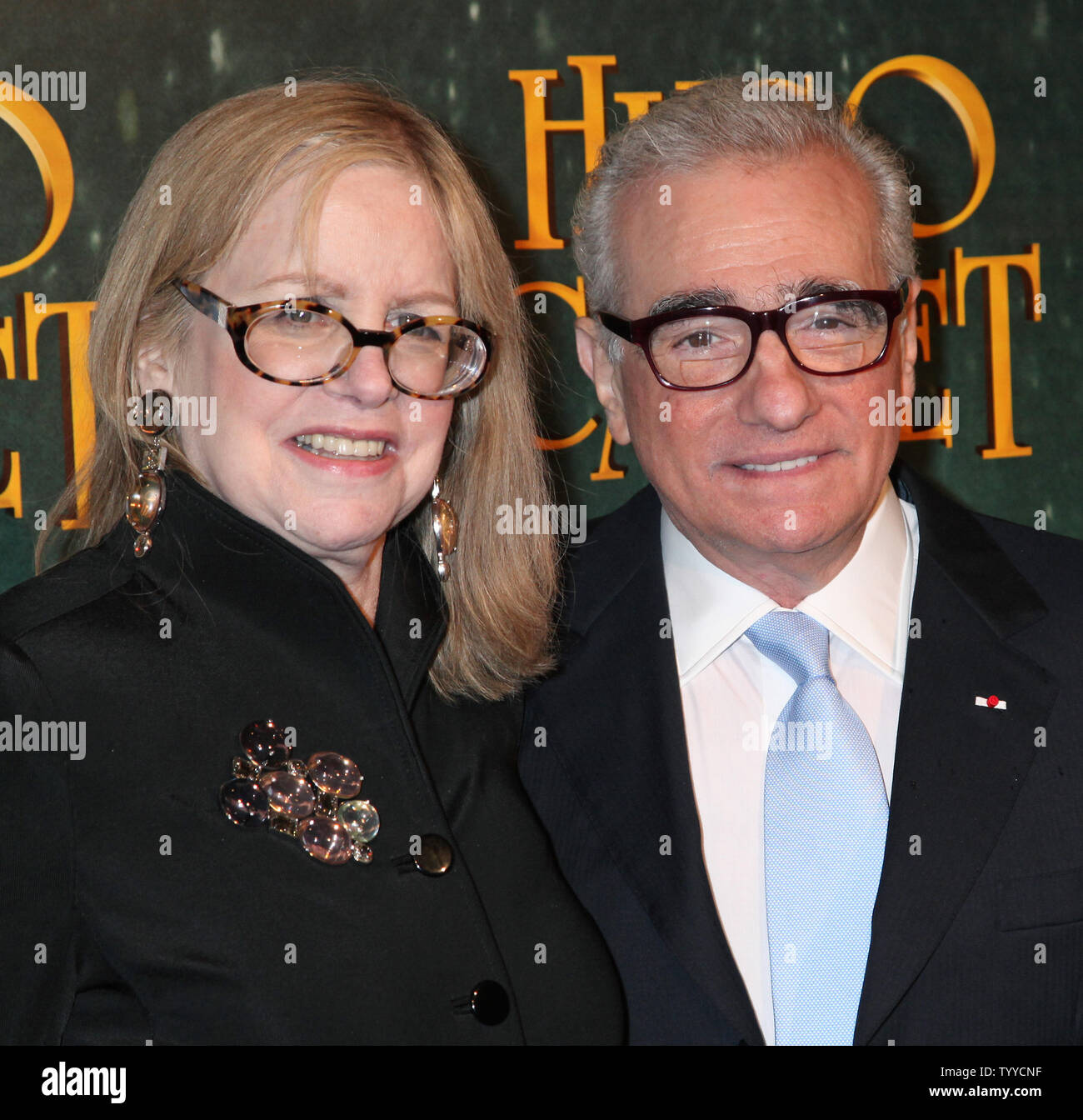 Martin Scorsese and his wife Helen Morris arrive for the French premiere of the film 'Hugo Cabret' in Paris on December 6, 2011.     UPI/David Silpa. Stock Photo