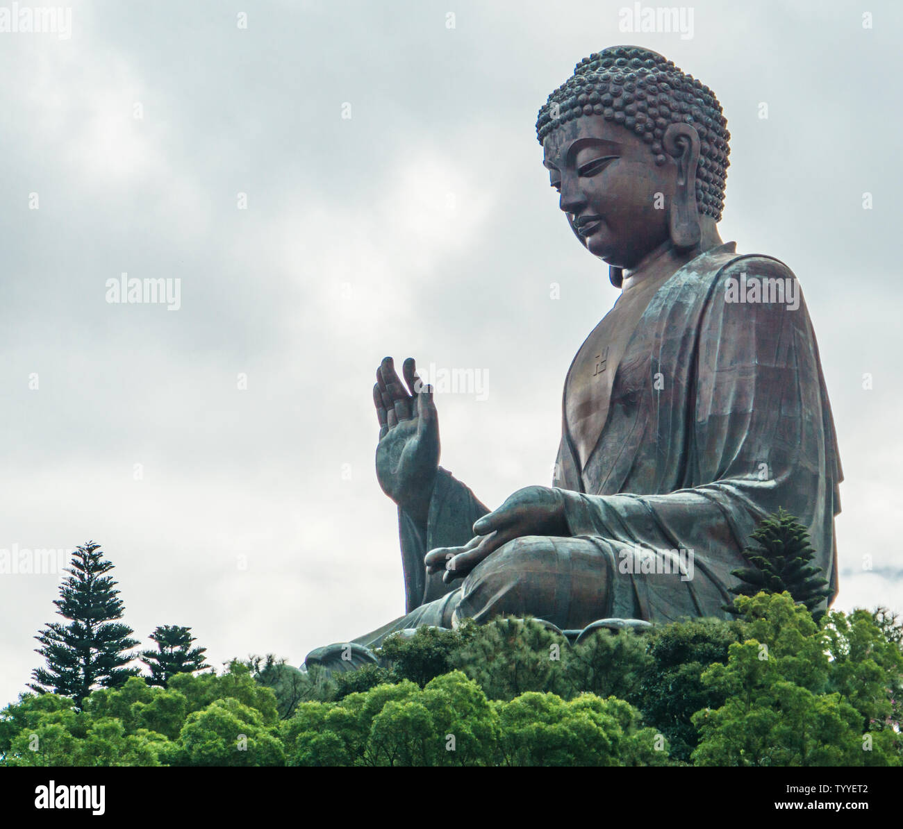 The giant Tian Tan Buddha statue at Ngong Ping, Lantau Island, Hong Kong. Stock Photo