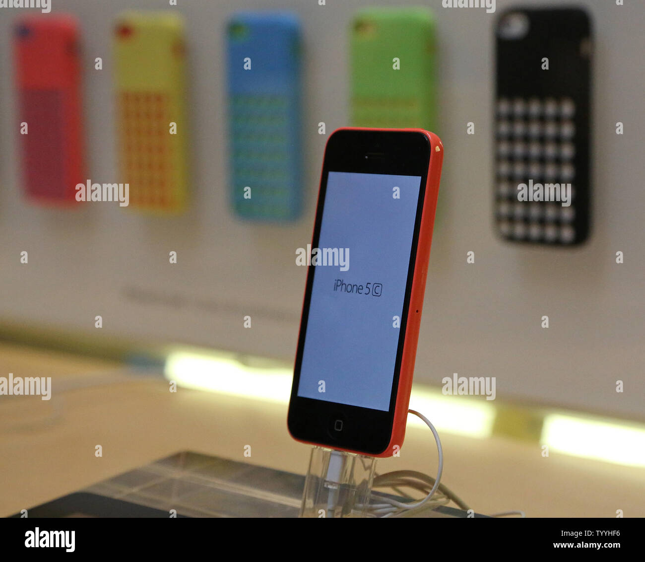 The New Apple Iphone 5c Is Seen In The Apple Store Near Place De L Opera Following Its Release Today In Paris On September 20 2013 The New Lower Cost Iphone 5c Marks The