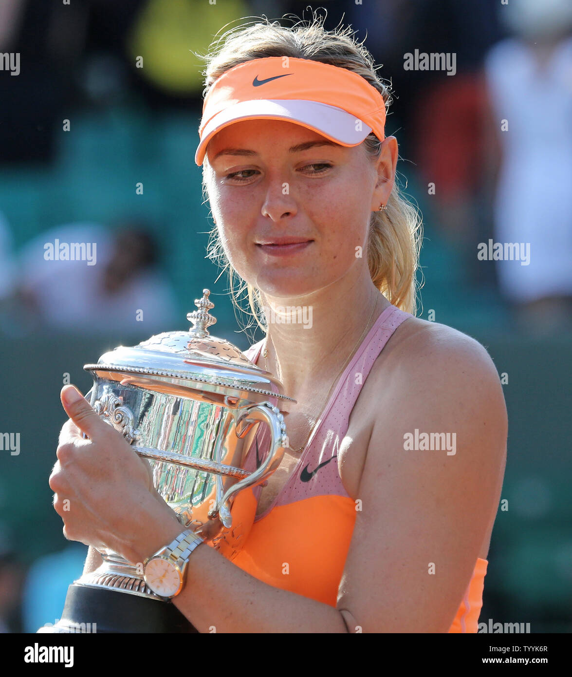Maria Sharapova Of Russia Holds The Championship Trophy After Winning Her French Open Women S Final Match Against Simona Halep Of Romania At Roland Garros In Paris On June 7 14 Sharapova Defeated Maria Sharapova Of Russia Holds The Championship Trophy After Winning Her French Open Women S Final Match Against Simona Halep Of Romania At Roland Garros In Paris On June 7 14 Sharapova Defeated