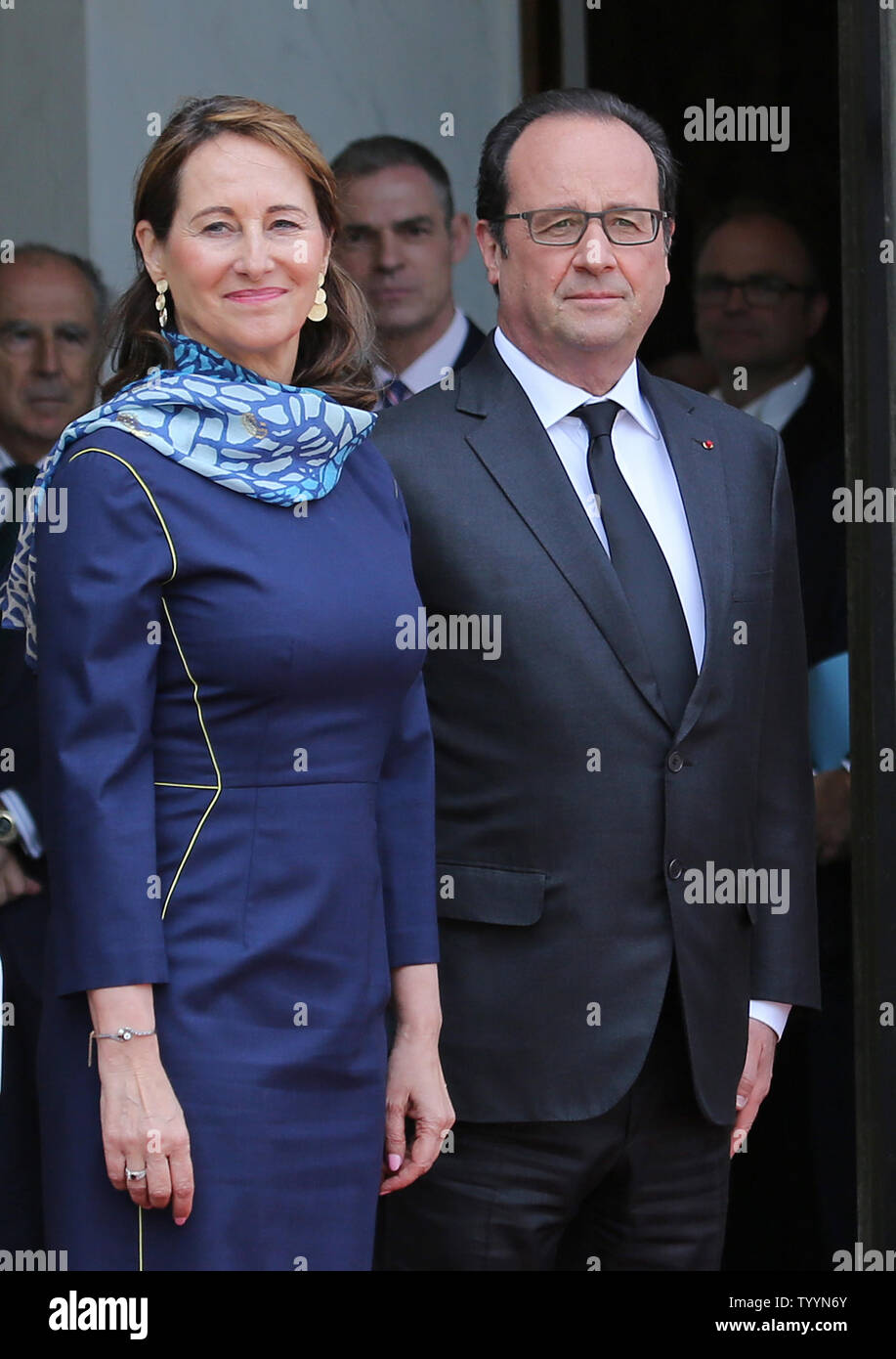 French Minister for Ecology Segolene Royal (L) and French President Francois Hollande arrive at the Elysee Palace during a Spain state visit in Paris June 2, 2015.  The Spanish royals are in Paris for a state visit that was originally scheduled for March but was delayed due to the deadly Germanwings plane crash in the French Alps involving many Spanish victims.   Photo by David Silpa/UPI Stock Photo