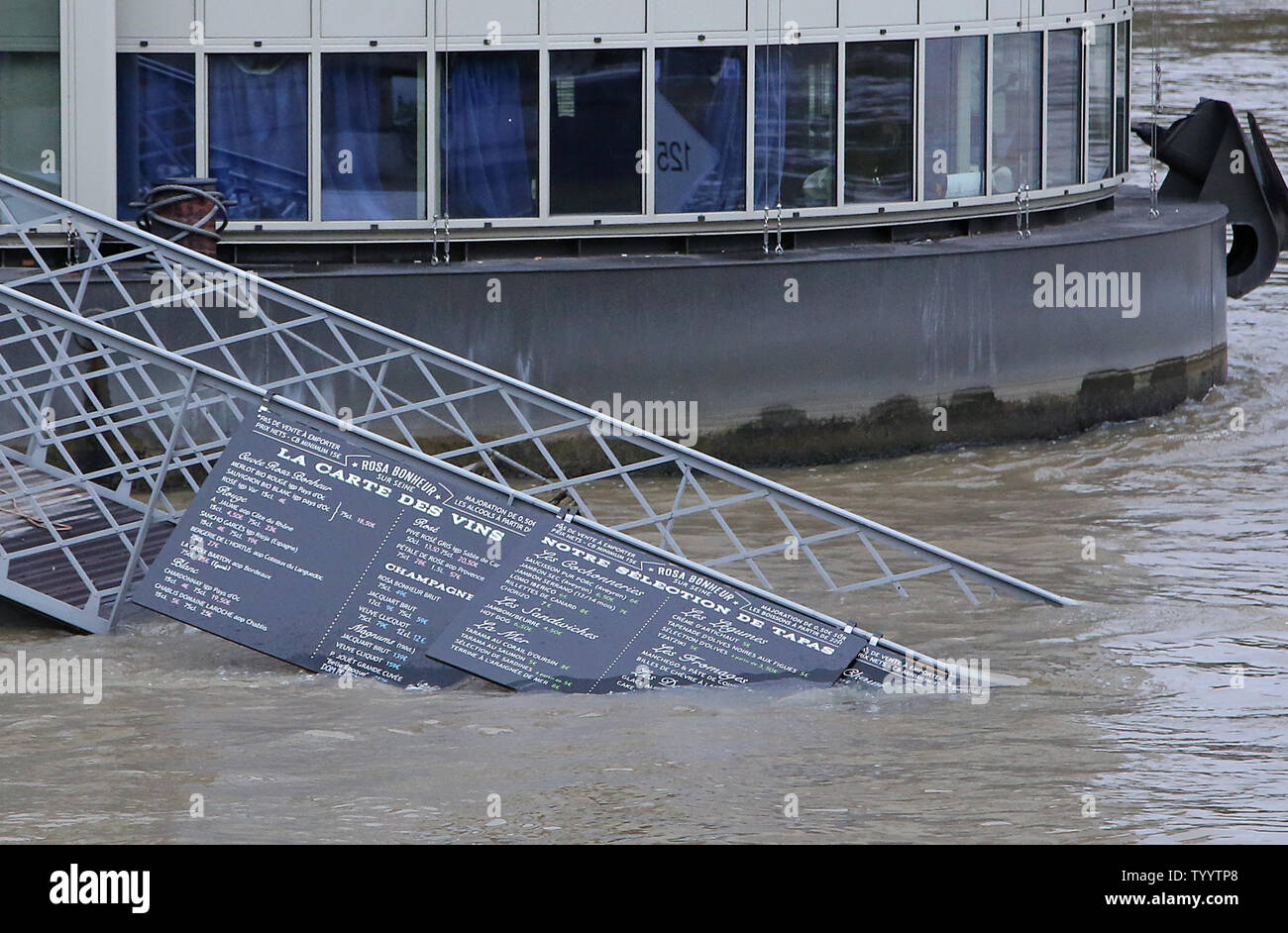 A Restaurant Menu Is Submerged In The Seine River In Paris On June 3 2016 The River In Paris Has Swollen To Its Highest Level In 30 Years Forcing The Closure Of