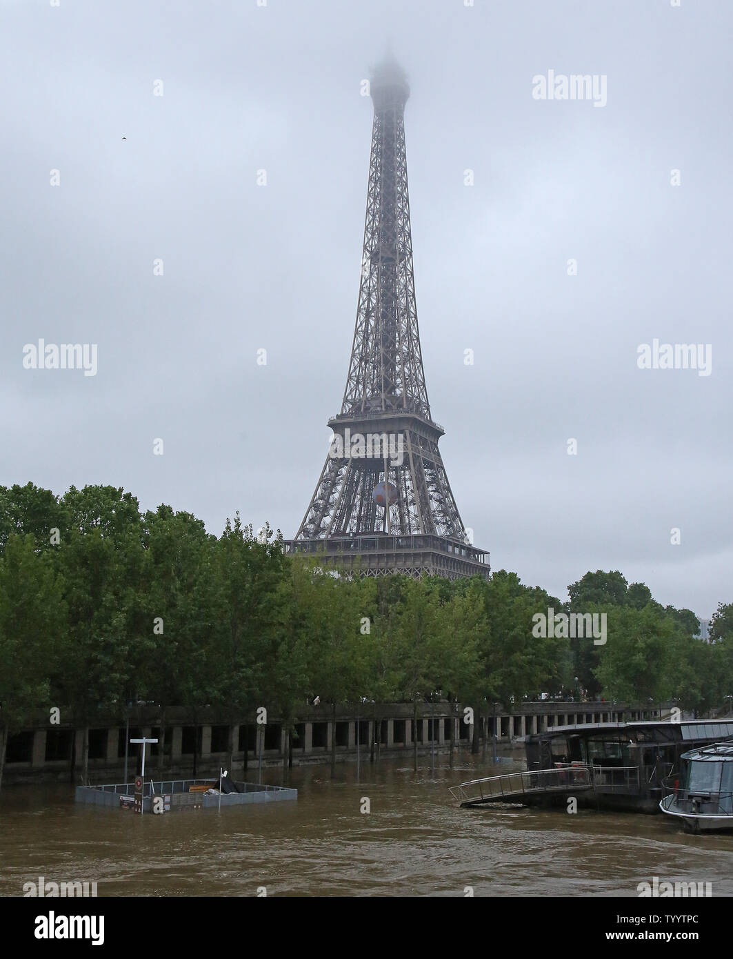 The Seine River crests in front of the Eiffel Tower in Paris on June 3,  2016. The river in Paris has swollen to its highest level in 30 years  forcing the closure