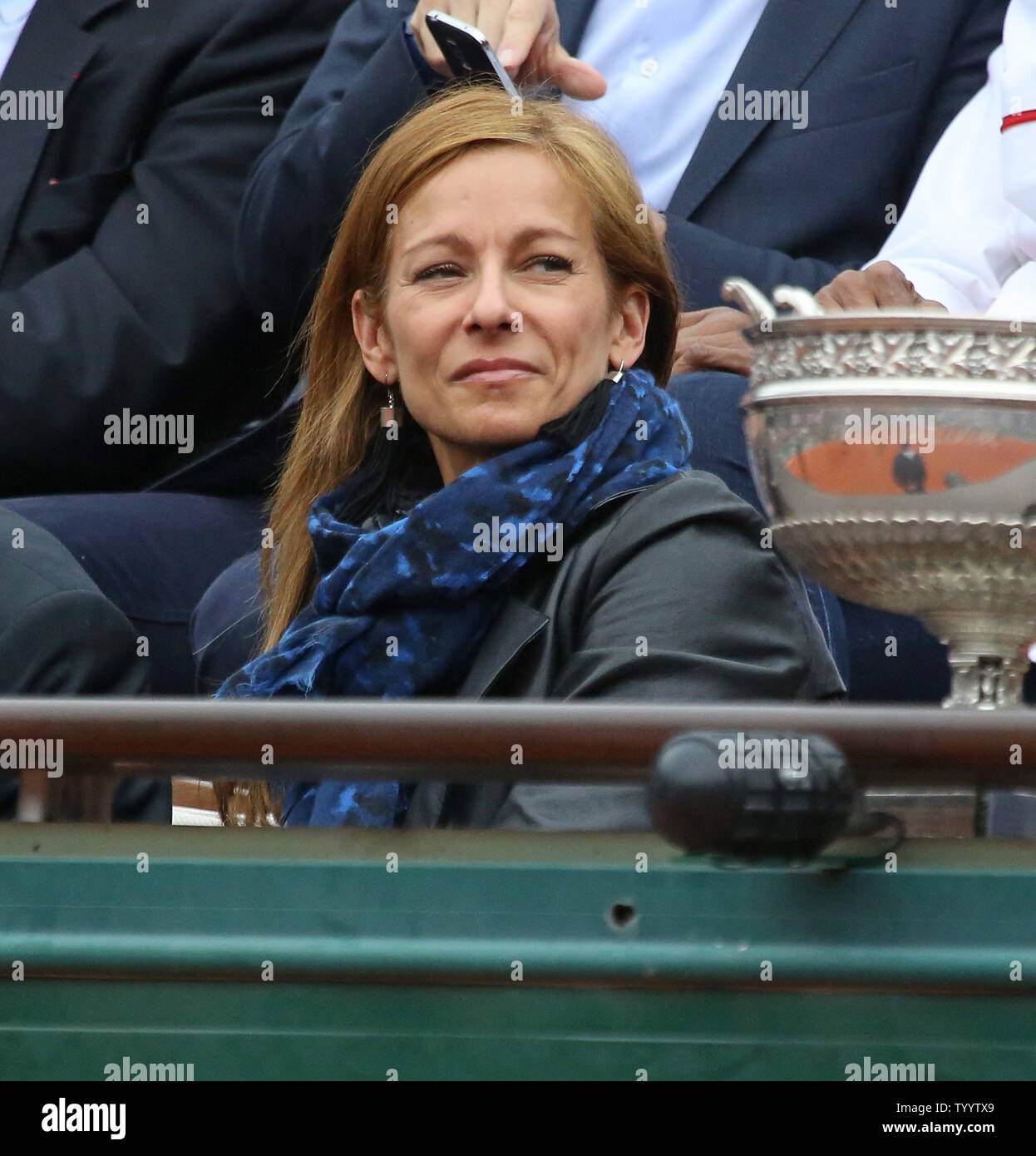 Anne Gravoin watches the French Open men's final match between Andy Murray of the United Kingdom and Novak Djokovic at Roland Garros in Paris on June 5, 2016. Djokovic defeated Murray 3-6, 6-1, 6-2, 6-4 to win his first French Open championship and complete his career Grand Slam.   Photo by David Silpa/UPI Stock Photo