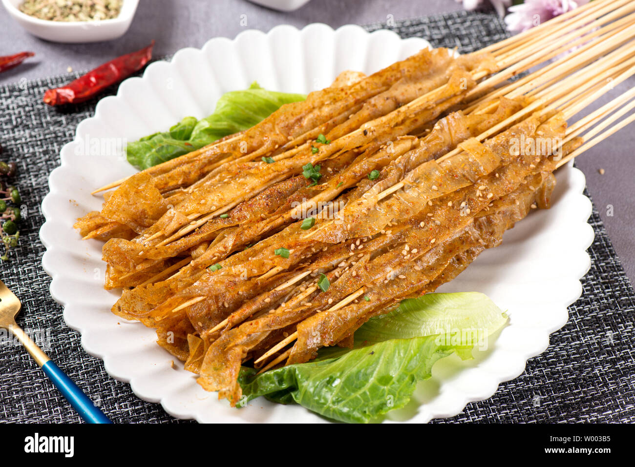 Iron plate barbecue lamb kebab, duck gizzard, lamb, pork beef Stock