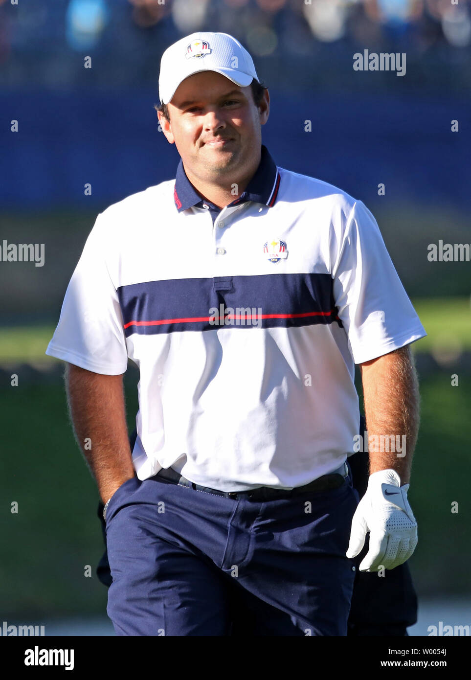 Patrick Reed participates in a practice session at Le Golf National in ...