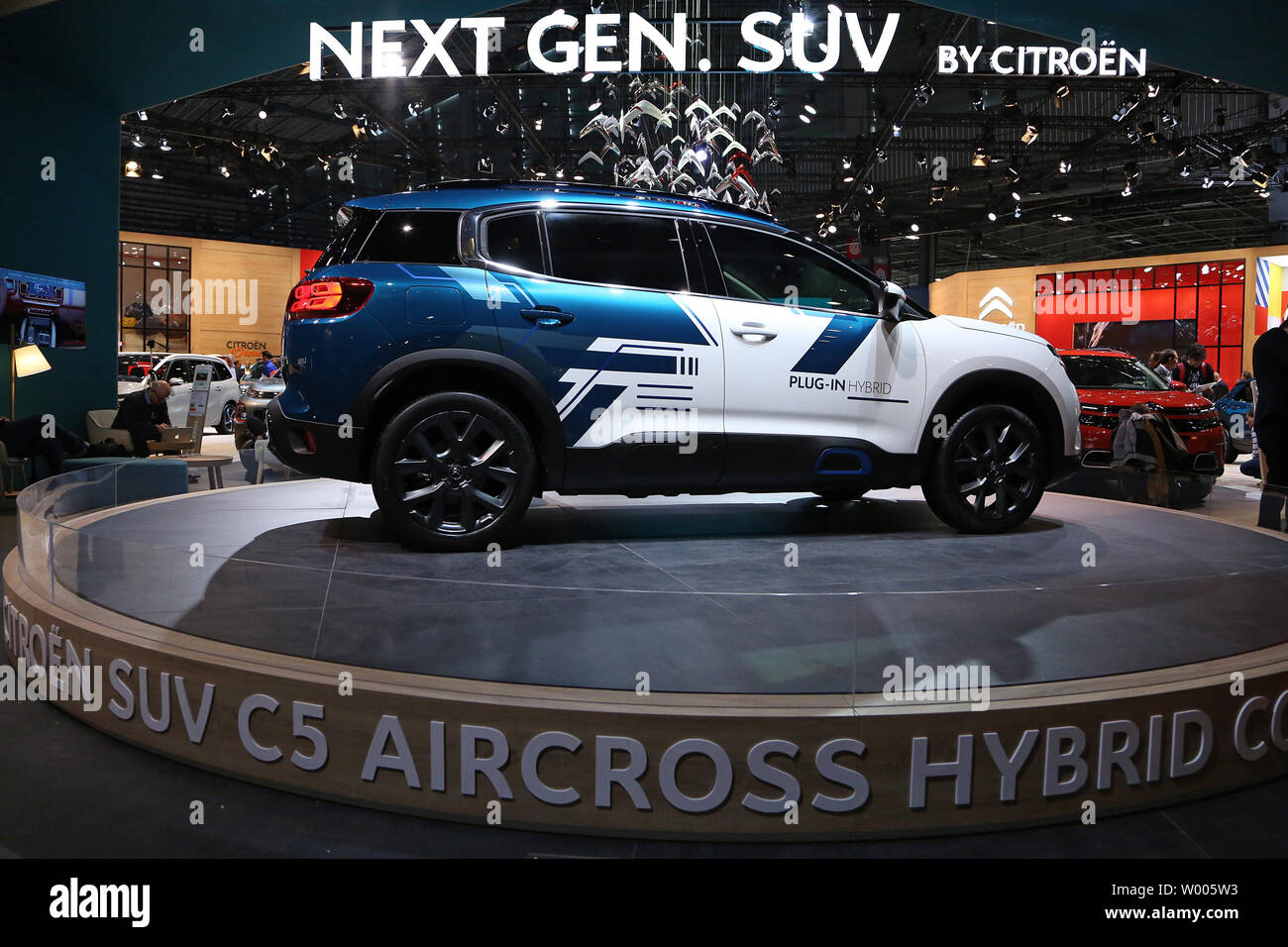 A Citroen C5 Aircross, the company's first ever plug-in hybrid vehicle, is seen on display during press day at the biennial Paris Motor Show in Paris on October 2, 2018.  The show, the first motor show in the world dating back to 1898, opens to the public on October 4 and runs through October 14.  Photo by David Silpa/UPI Stock Photo