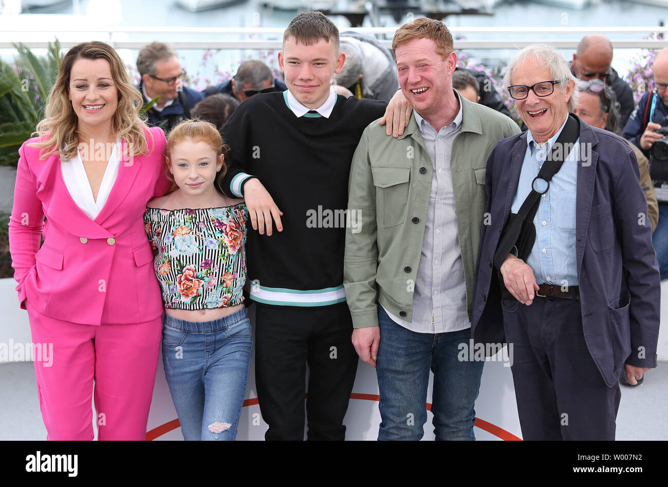 (From L to R) Debbie Honeywood, Katie Proctor, Rhys Stone, Kris Hitchen and Ken Loach arrive at a photocall for the film 'Sorry We Missed You' during the 72nd annual Cannes International Film Festival in Cannes, France on May 17, 2019.  Photo by David Silpa/UPI Stock Photo