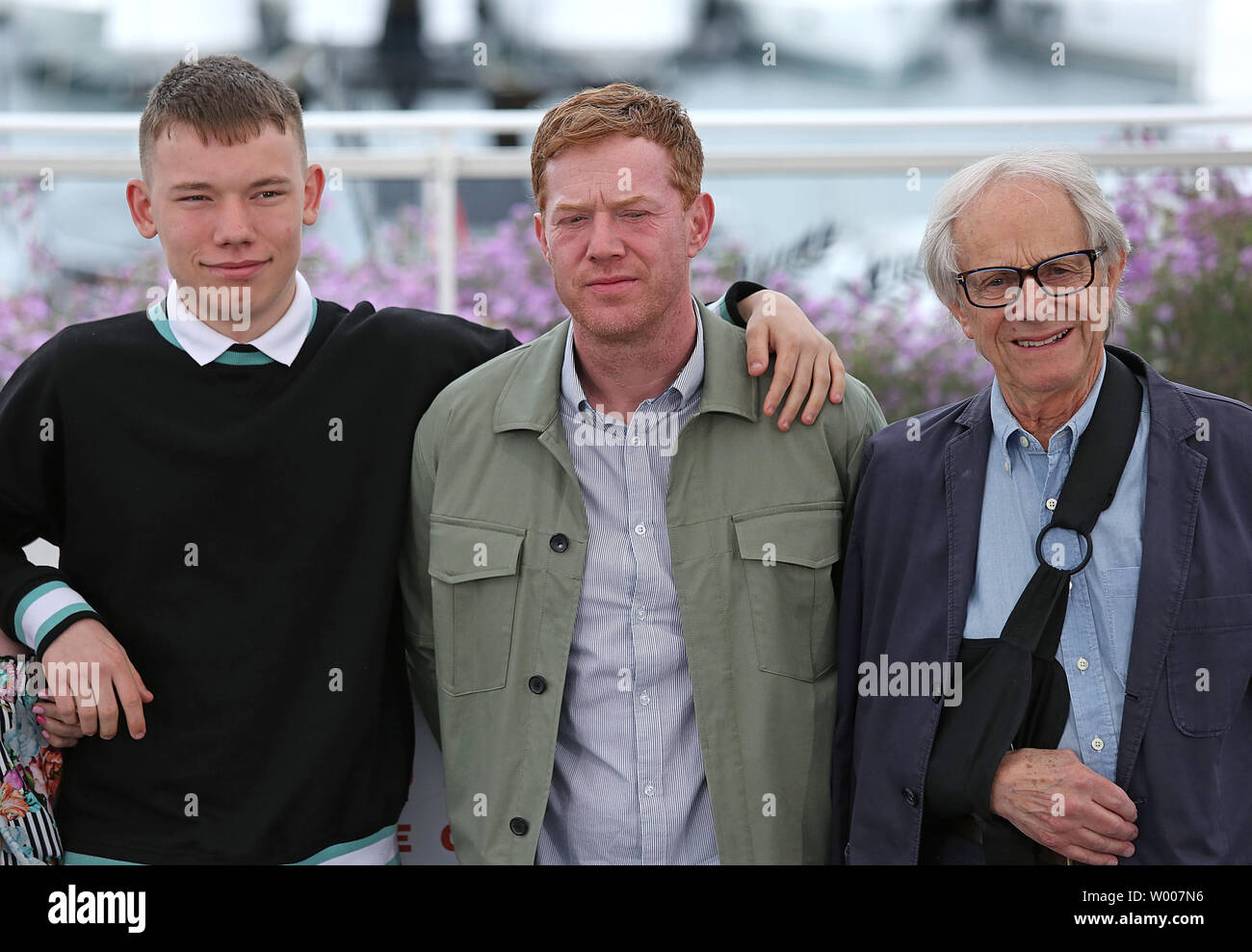 Rhys Stone (L), Kris Hitchen (C) and Ken Loach arrive at a photocall for the film 'Sorry We Missed You' during the 72nd annual Cannes International Film Festival in Cannes, France on May 17, 2019.  Photo by David Silpa/UPI Stock Photo