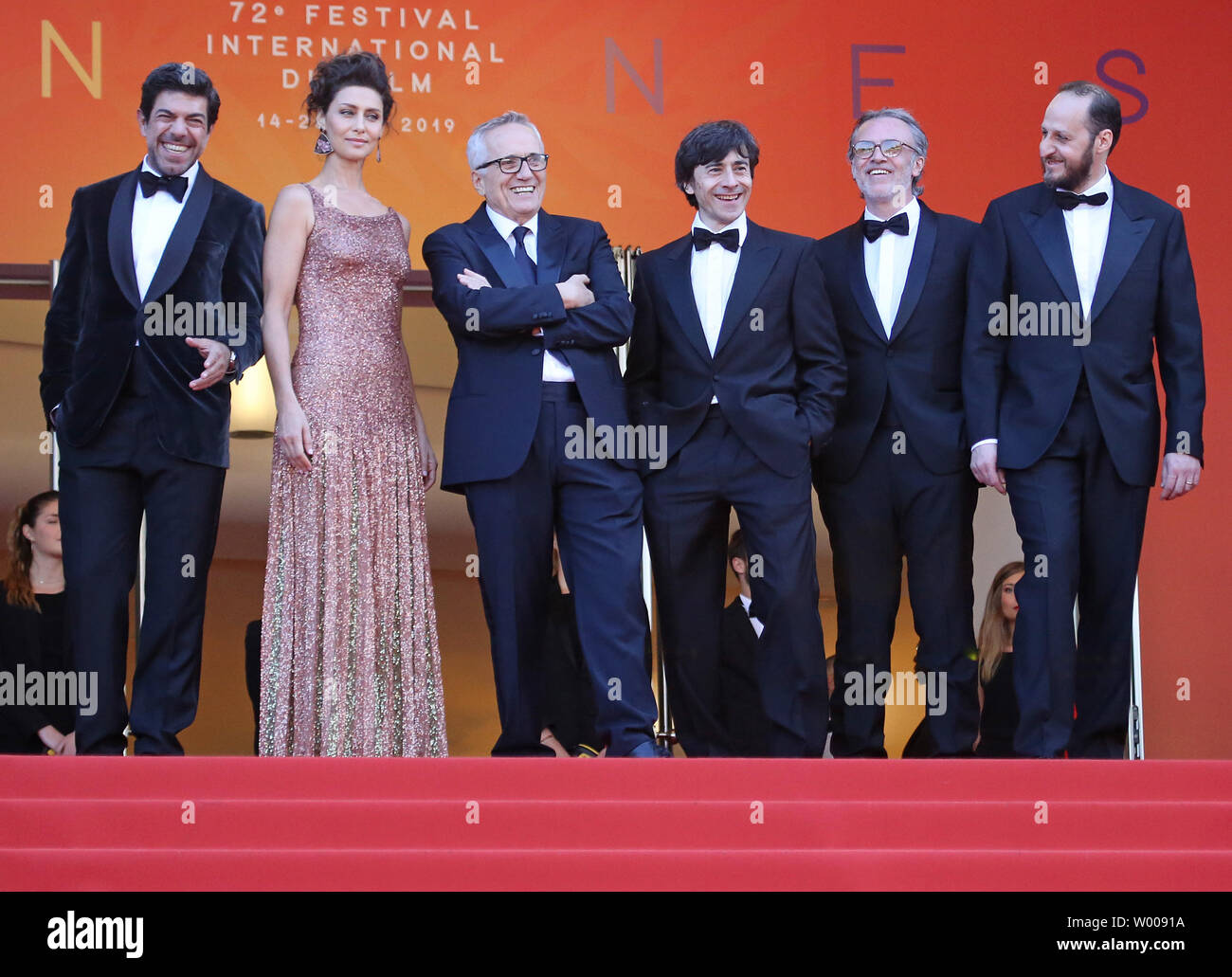 (From L to R) Pierfrancesco Favino, Maria Fernanda Candido, Marco Bellocchio, Luigi Lo Cascio, Fabrizio Ferracane and Fausto Russo Alesi arrive on the red carpet before the screening of the film 'The Traitor' at the 72nd annual Cannes International Film Festival in Cannes, France on May 23, 2019.  Photo by David Silpa/UPI Stock Photo