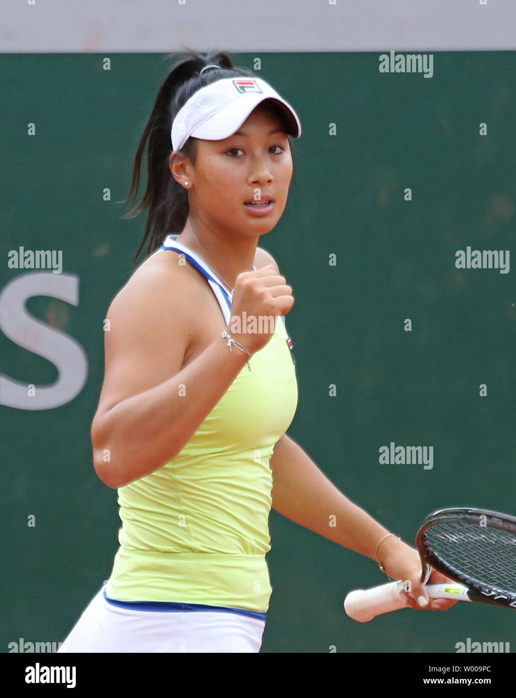 Australian Priscilla Hon reacts after a shot during her French Open women's  second round match against American Madison Keys at Roland Garros in Paris  on May 31, 2019. Keys defeated Hon 7-5,