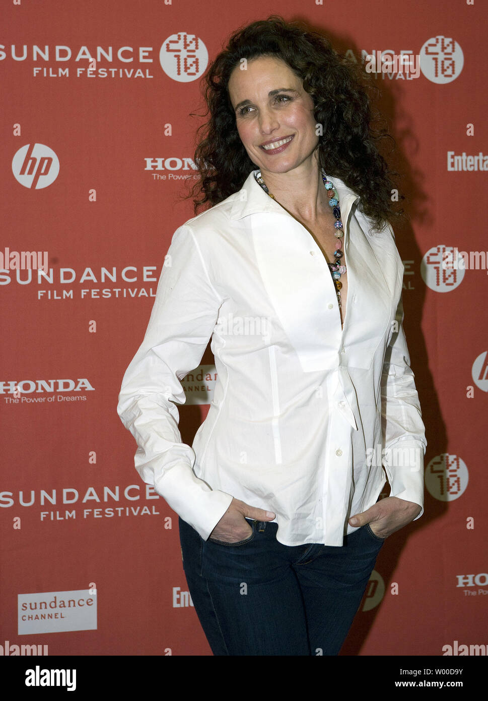 Actress Andie McDowell arrives for the world premiere of 'Howl' at the 2010 Sundance Film Festival on January 21, 2010 in Park City, Utah.         UPI/Gary C. Caskey.. Stock Photo
