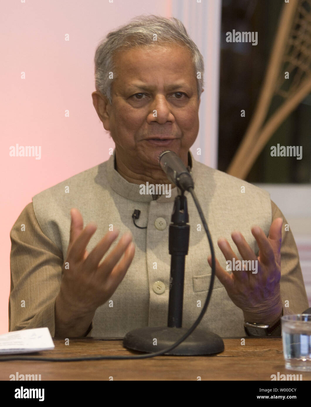 Nobel Peace Prize winner Professor Muhammad Yunus speaks at a press conference for his documentary 'To Catch A Dollar' at the 2010 Sundance Film Festival on January 24, 2010 in Park City, Utah.         UPI/Gary C. Caskey.. Stock Photo