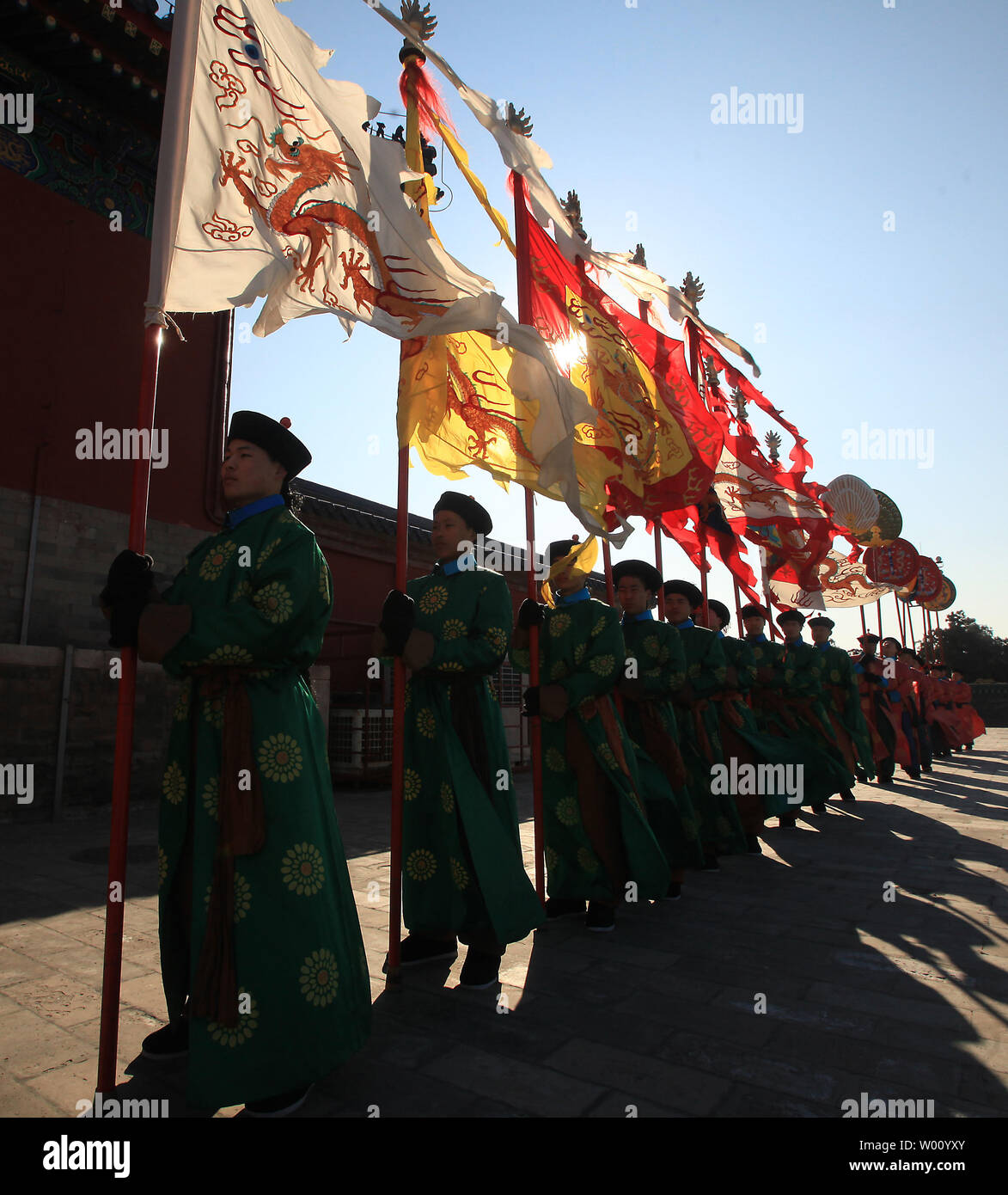 Chinese performers take part in a traditional Qing Dynasty ceremony, in ...