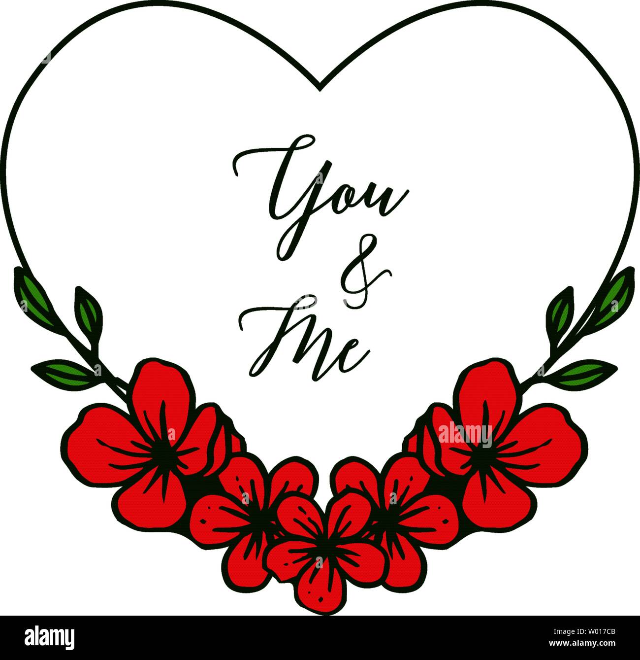 Vector illustration greeting card you and me with artwork red wreath ...