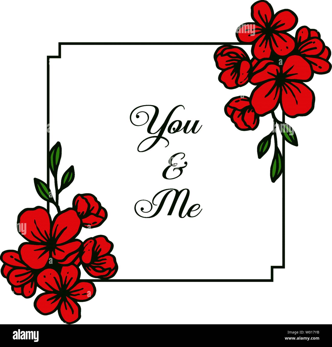 Vector illustration greeting card you and me with artwork red wreath ...