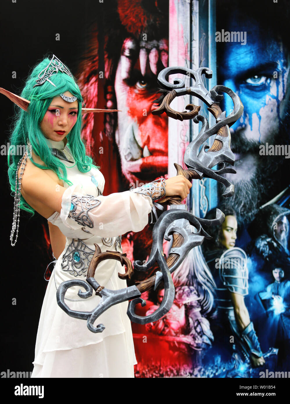 A Chinese model wears a Warcraft costume to to promote the release of the Warcraft movie in Beijing on June 8, 2016.  Universal's Warcraft, a fantasy epic based on the popular video game, has set a China record for the widest release ever.  Hollywood and filmmakers are increasingly looking at China as one of their top markets for box office sales.      Photo by Stephen Shaver/UPI Stock Photo