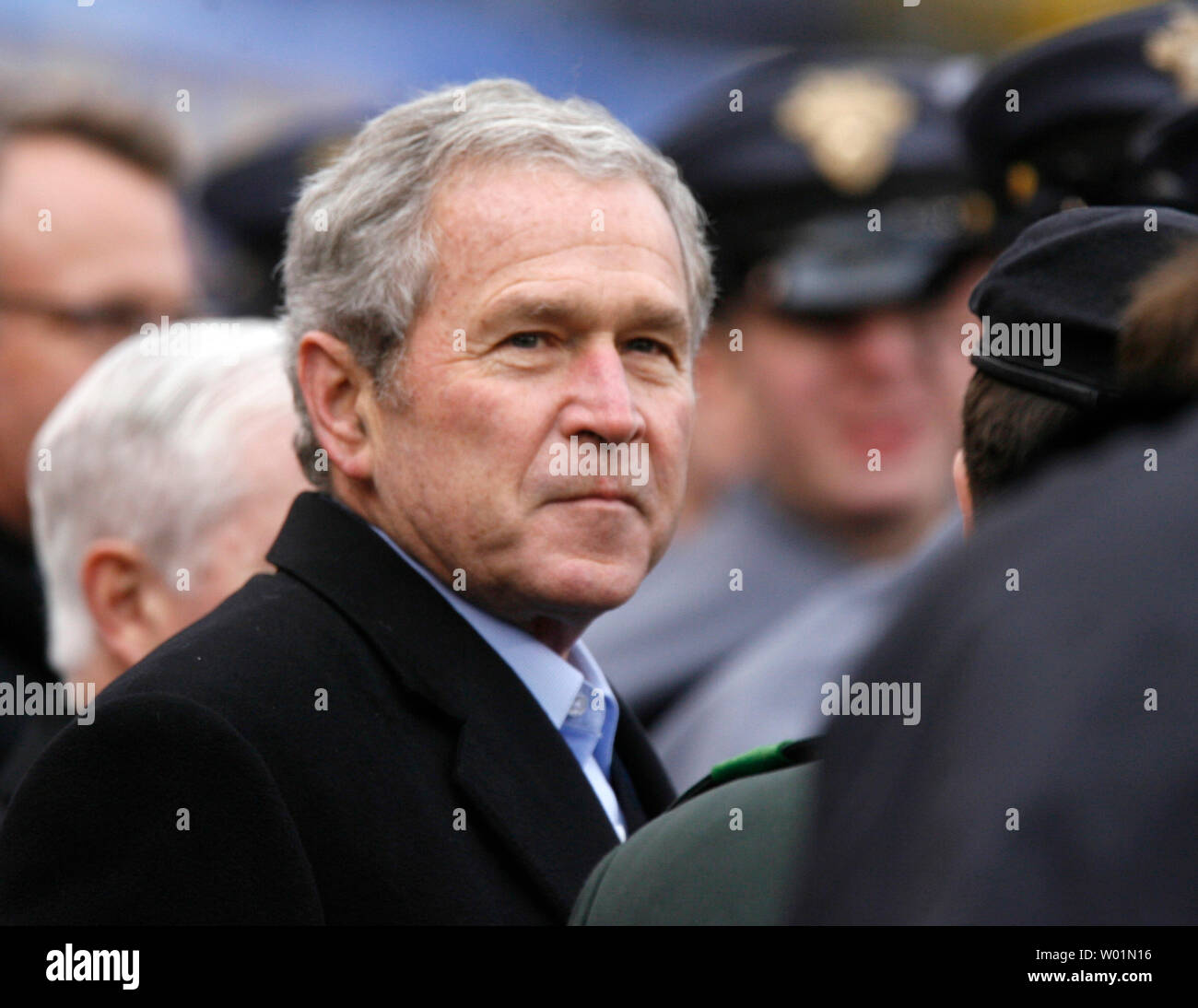 U.S. President George W. Bush watches the annual Army-Navy game at Lincoln Financial Field in Philadelphia on December 6, 2008.      (UPI Photo/John Anderson) Stock Photo