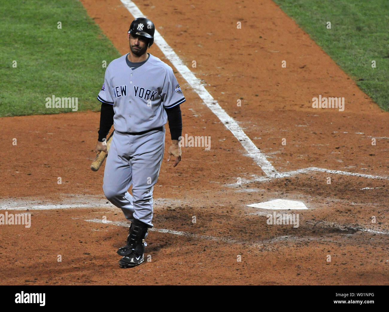 New York Yankees catcher Jorge Posada stikes out during the