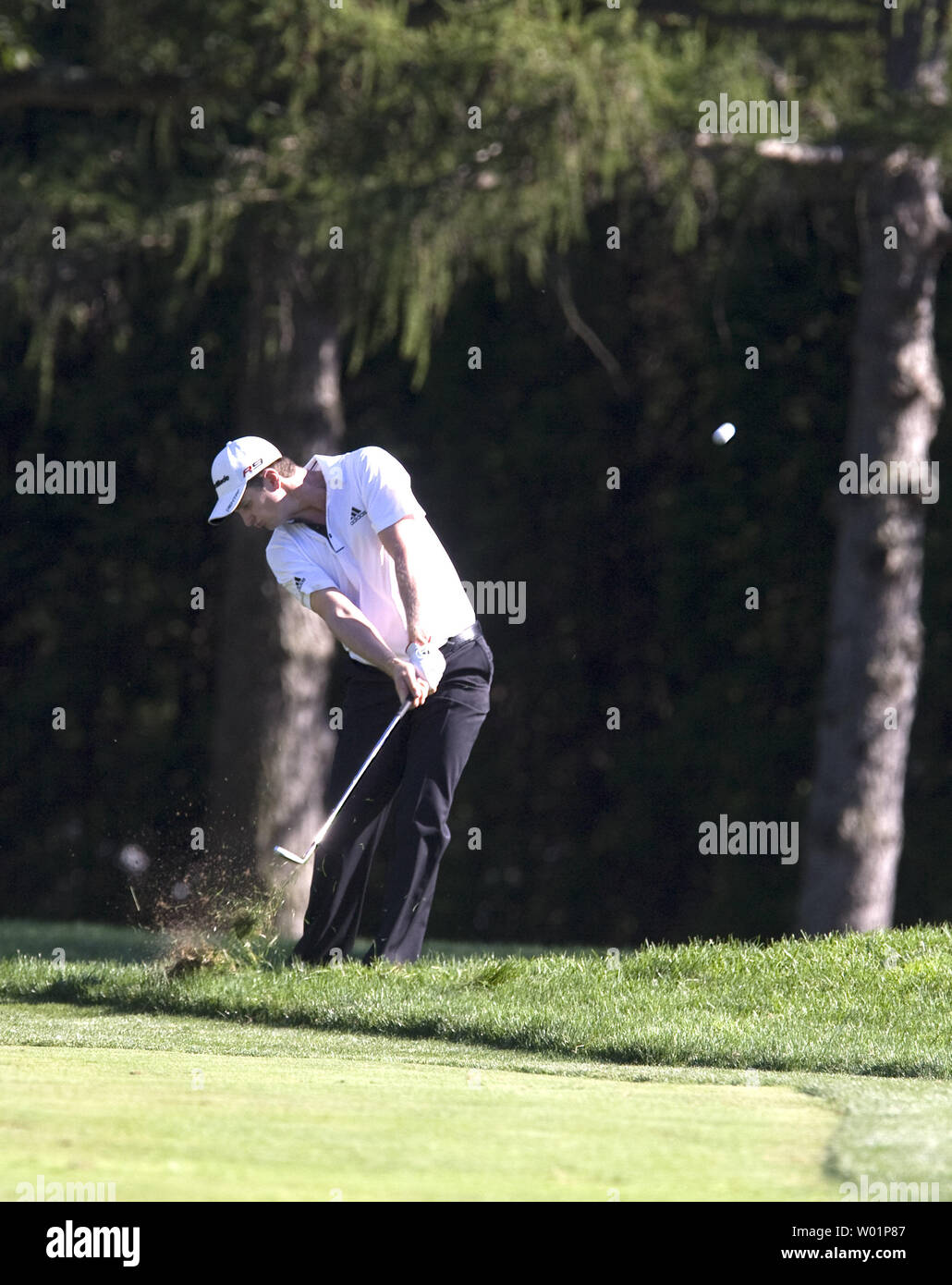 Justin Rose uses an iron to shoot out of the rough on the 13th hole during final round  play of  the AT&T National at Aronimink Golf Club in Newtown Square, Pennsylvania on July 4,  2010.  Rose finished with a par 70 for the day to win the tournament with a 10 under par 270.            UPI/John Anderson Stock Photo