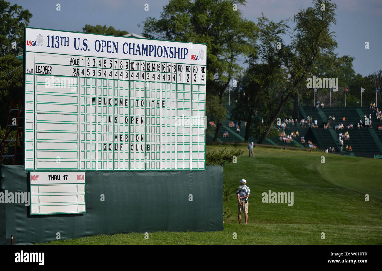 The main score board welcomes golfers and fans during a round prior to the  113th U.S.