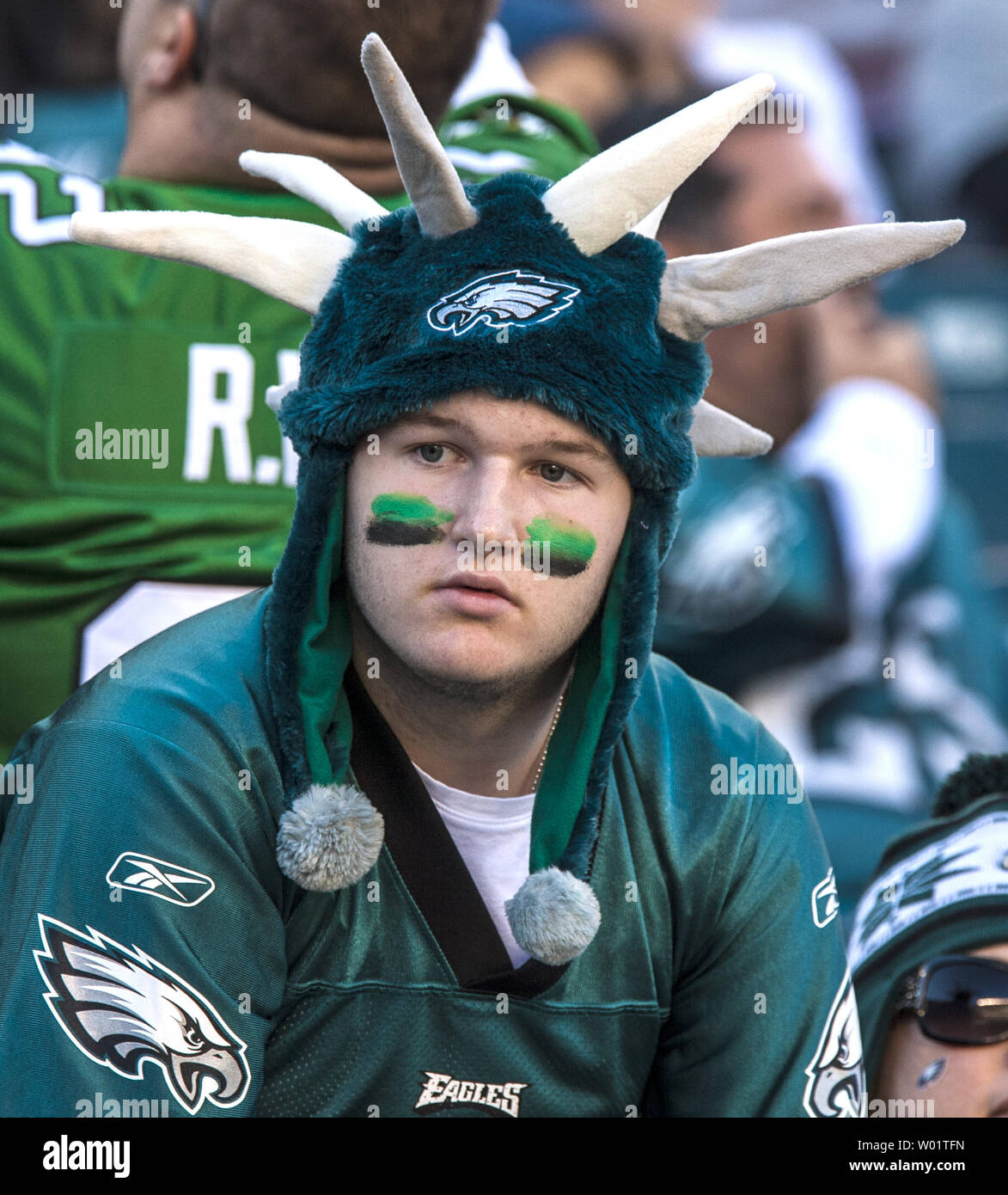 A Philadelphia Eagles fan, wearing a 