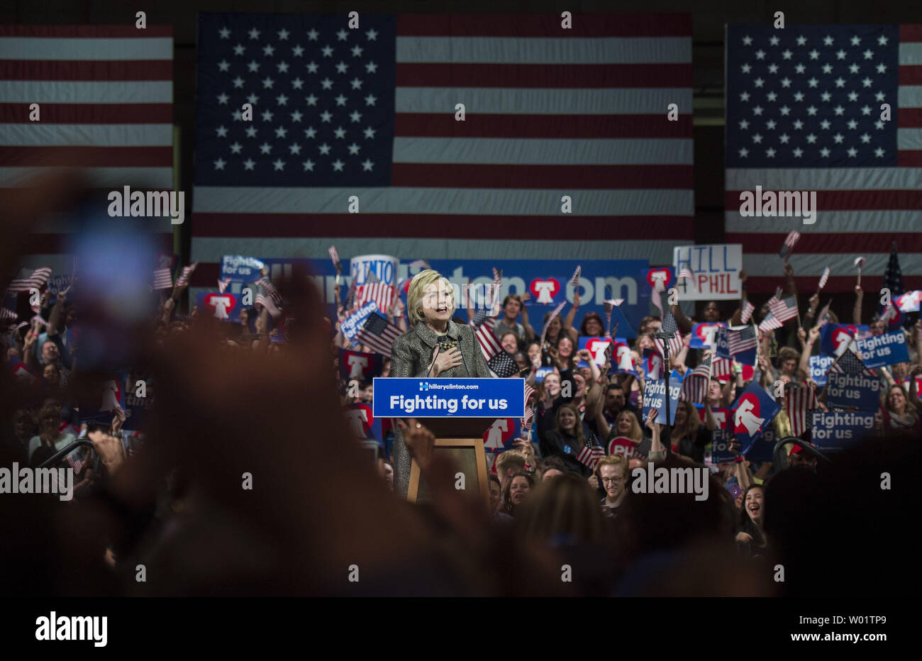 Democratic presidential candidate Hillary Clinton speaks at her primary