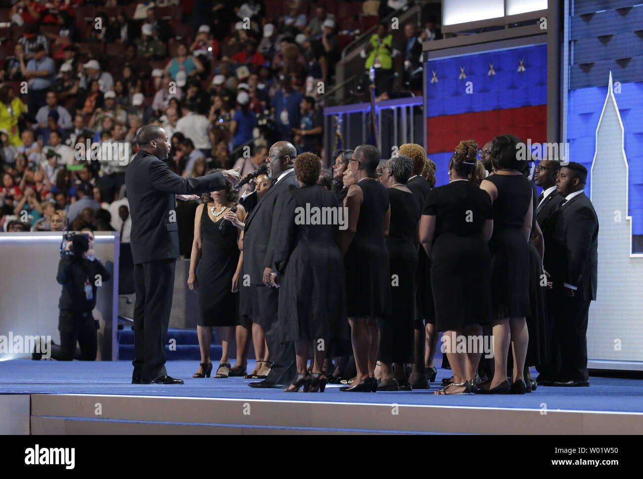 The Mother Emanuel AME Church Choir from Philadelphia perform the 'Battle Hymn of the Republic' on day one of the Democratic National Convention at the Wells Fargo Center in Philadelphia, Pennsylvania on Monday, July 25, 2016. The four-day convention starts on Monday, July 25th, and is expected to nominate Hillary Clinton for president of the United States. Photo by Ray Stubblebine/UPI Stock Photo