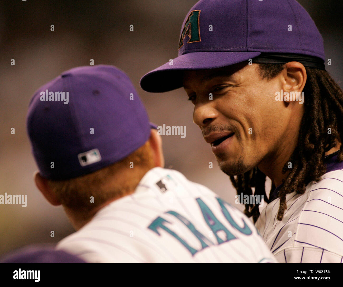 Arizona Diamondbacks Chad Tracy And Royce Clayton Right Chat During The Game Against The St Louis Cardinals On July 6 05 In Phoenix Az Upi Photo Will Powers Stock Photo Alamy