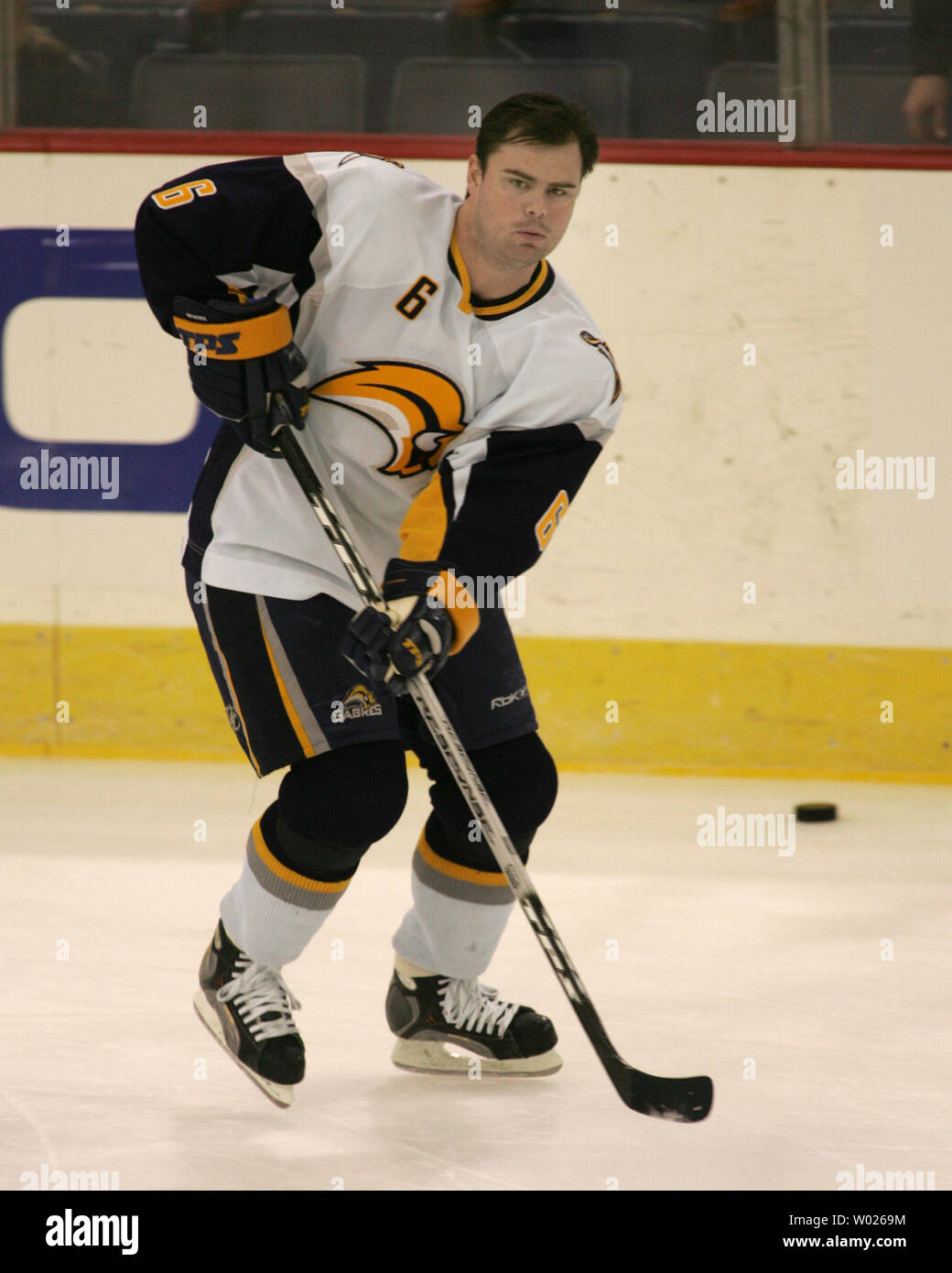 Buffalo Sabres' Sabres Jaroslav Spacek of the Czech Republic warms up  before the start of the game against the Pittsburgh Penguins at Mellon  Arena in Pittsburgh, Pennsylvania on April 3, 2007. (UPI