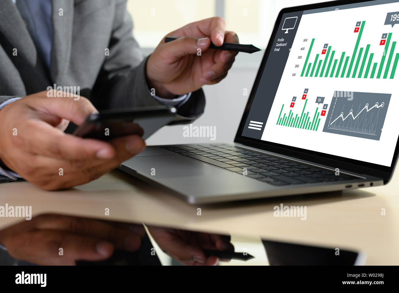work hard Data Analytics Statistics Information Business Technology Stock Photo